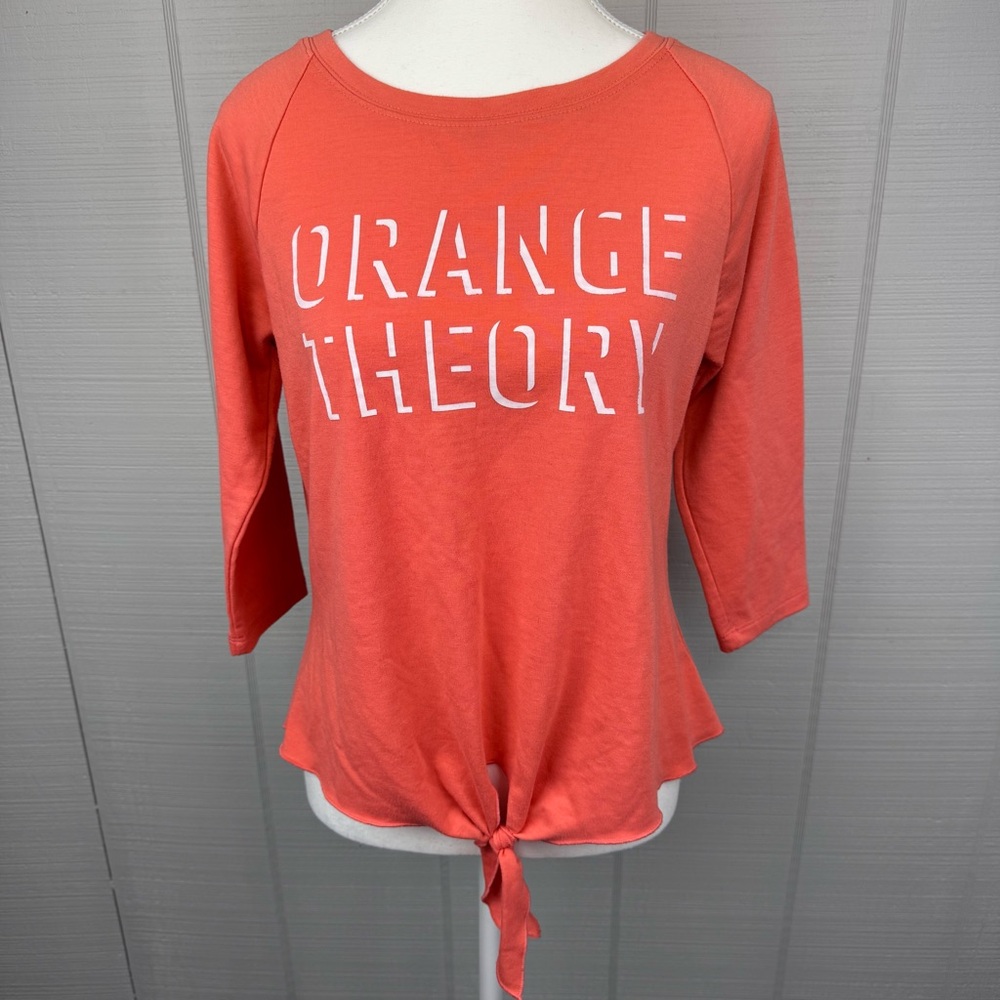 Orange Theory OTF Activewear Top T-shirt 3/4 Sleeves Tie Front Workout Fitness
